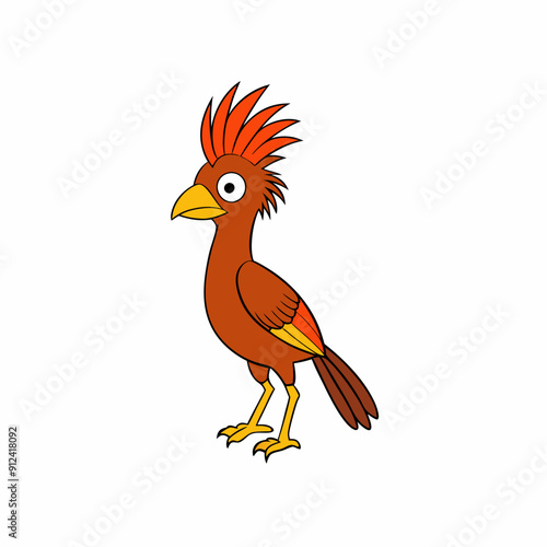 Hoatzin Vector Illustration - Cartoon Clipart and Line Art Design