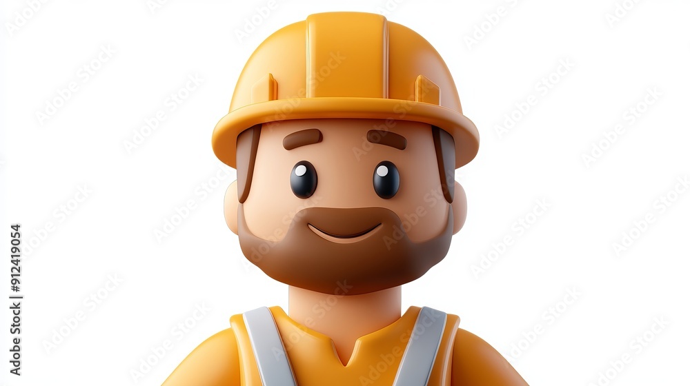 Cartoon Worker in Safety Gear Smiling With Yellow Hard Hat Cartoon Worker in Safety Gear Smiling With Yellow Hard Hat
