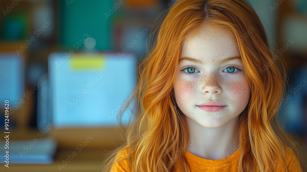 Portrait of a student little girl in a library. Portrait of a student little girl in a library.