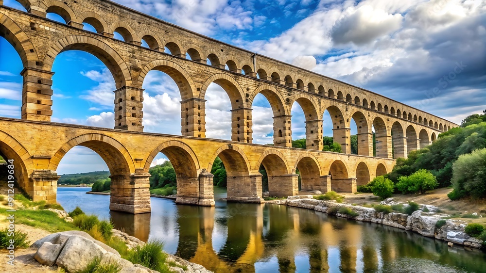 An artistic photograph that celebrates the enduring beauty and engineering marvel of ancient Roman aqueducts, isolated against a pure white background. An artistic photograph that celebrates the enduring beauty and engineering marvel of ancient Roman aqueducts, isolated against a pure white background.