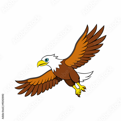 Eagle Flying Vector Illustration - Cartoon, Clipart, and Line Art Design
