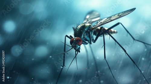 Condylostylus fly in the rain, close up photo