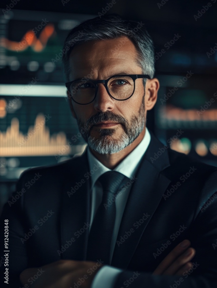 A professional man standing with his arms crossed, dressed in a suit and tie A professional man standing with his arms crossed, dressed in a suit and tie