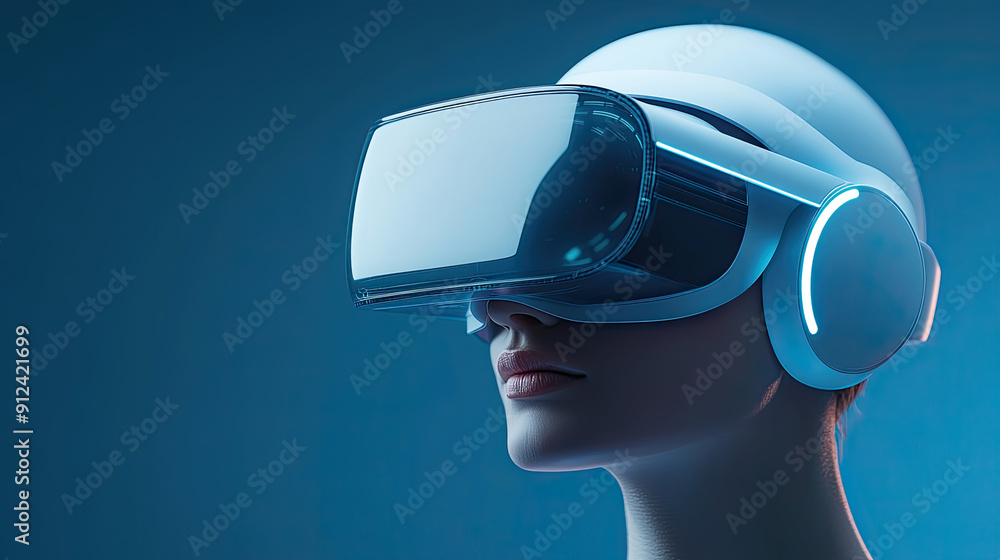 Digital avatar with VR headset, showcasing immersive technology and futuristic design in a sleek setting. Digital avatar with VR headset, showcasing immersive technology and futuristic design in a sleek setting.
