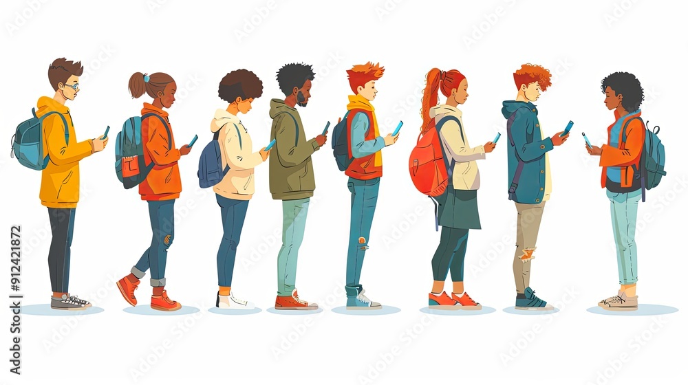 Men and women using smartphones vector illustrations set. Male and female characters holding electronic devices pack. Young students relaxing, spending time online, corporate workers standing Men and women using smartphones vector illustrations set. Male and female characters holding electronic devices pack. Young students relaxing, spending time online, corporate workers standing