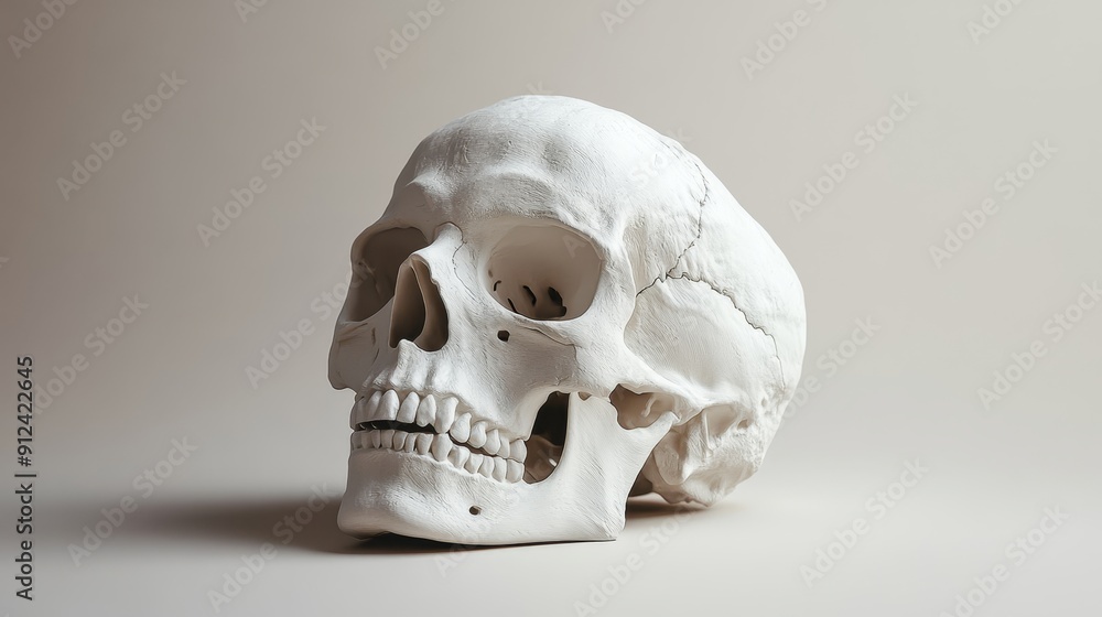 A white skull is sitting on a white surface A white skull is sitting on a white surface