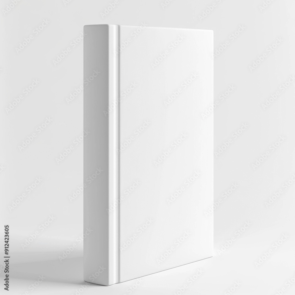 A blank white book stands upright against a plain white background, ideal for mockups, design presentations, or marketing materials where a clean and minimalistic look is required, A blank white book stands upright against a plain white background, ideal for mockups, design presentations, or marketing materials where a clean and minimalistic look is required,