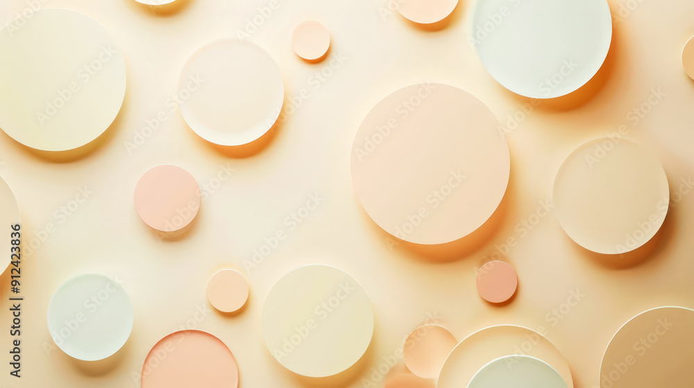 Aesthetic pastel minimalist background with paper circles, dots of different colours. Web banner template. Generative AI Aesthetic pastel minimalist background with paper circles, dots of different colours. Web banner template. Generative AI