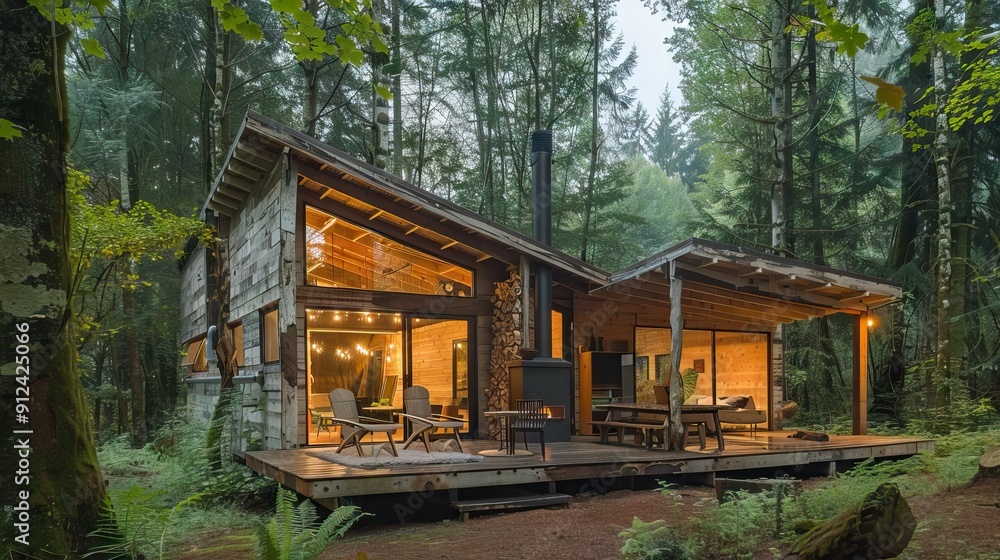 Embrace the Wild Beauty: Rustic Mountain Home in a Lush Forest. AI generated illustration Embrace the Wild Beauty: Rustic Mountain Home in a Lush Forest. AI generated illustration