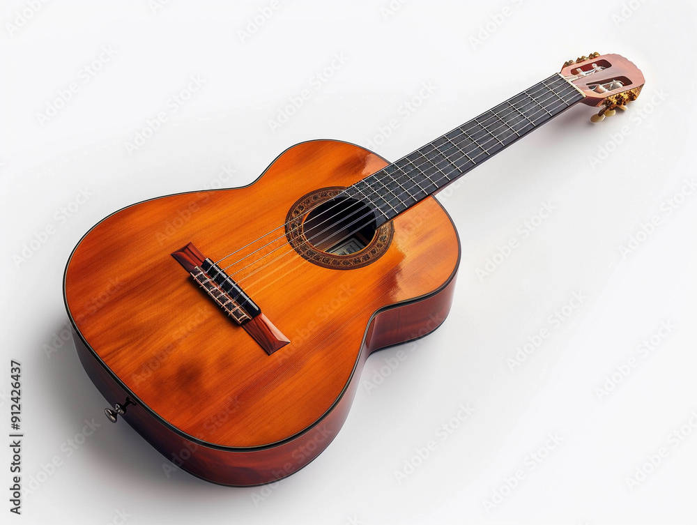 Fototapeta premium Beautifully Crafted Acoustic Guitar With Rich Tones Displayed On A Clean Surface