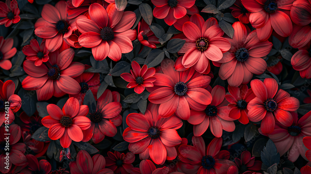 A backdrop of bright red flowers A backdrop of bright red flowers