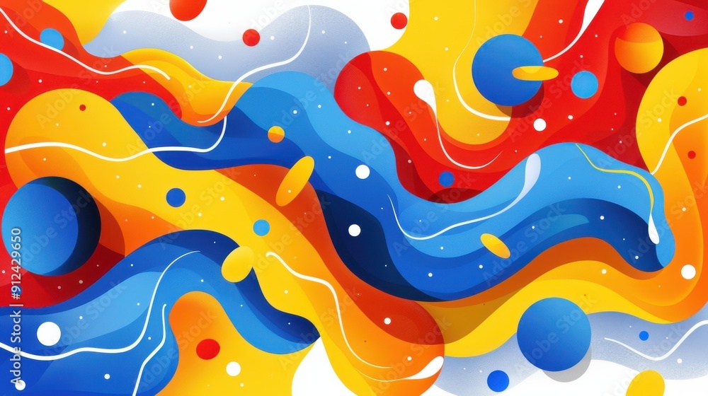 Explore a bold abstract piece brimming with vibrant hues and energetic forms, perfect for a contemporary art lovers space. Explore a bold abstract piece brimming with vibrant hues and energetic forms, perfect for a contemporary art lovers space.