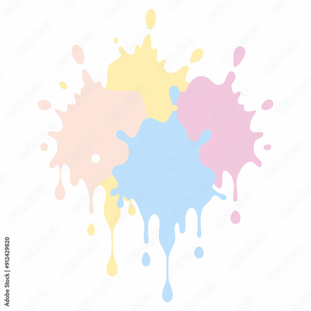 Splashes of pastel blue, pink, and yellow paint meld together Splashes of pastel blue, pink, and yellow paint meld together