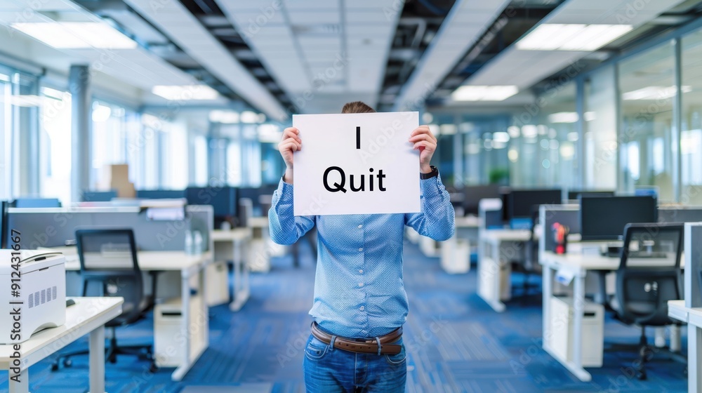 The employee with resignation sign The employee with resignation sign