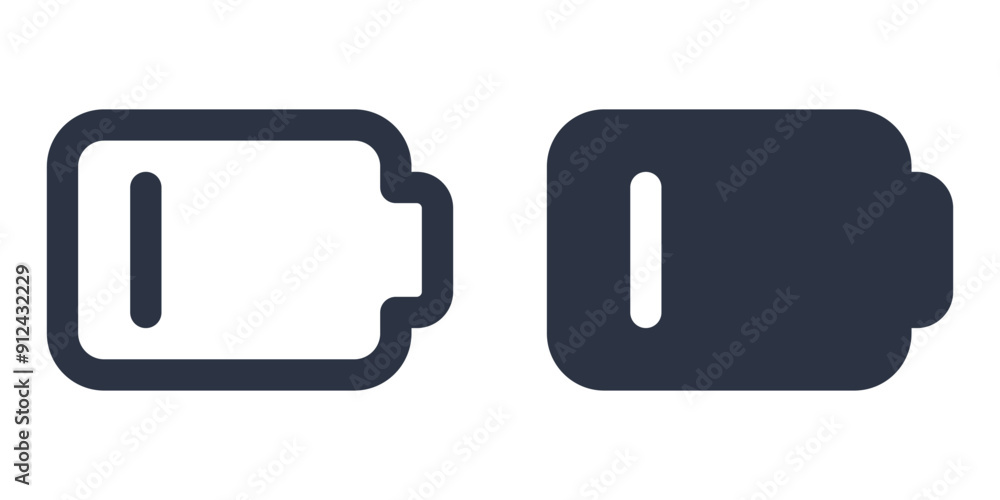 Battery low simple icons set designed in filled, outline, line and stroke style Battery low simple icons set designed in filled, outline, line and stroke style