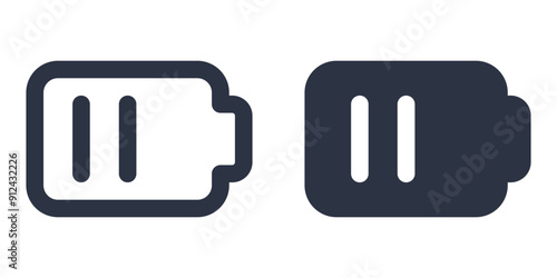 Battery mid or half-charged battery simple icons set designed in filled, outline, line and stroke style