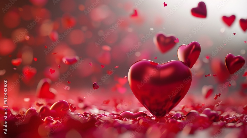 Heart balloons, red hearts, pink background, geometric shapes. Heart balloons, red hearts, pink background, geometric shapes.