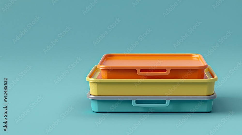 Lunchbox and cafeteria tray,3D render clay style, colorful, isolated on pure solid background Lunchbox and cafeteria tray,3D render clay style, colorful, isolated on pure solid background