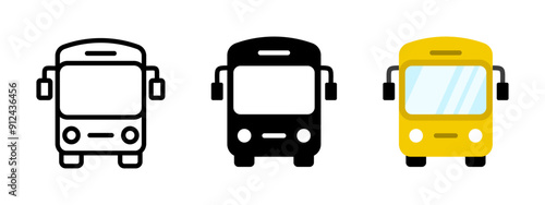 Bus icon. Yellow school bus vector illustration. Public transport station sign. Arrival and departure sign.