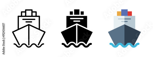 Ship icon. Cargo boat symbol. Cruise liner vector illustration. Sea port sign. Ferry pier pictogram. Freight concept.