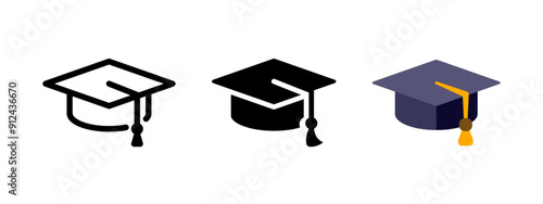 Graduation hat icon. Education cap symbol. Student hat vector illustration. College, school and university graduation ceremony sign. Academical degree pictogram.