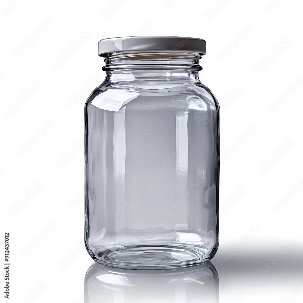 Isolated on white background a clear glass jar with a lid, more clarity with clear light and sharp focus, super detailed Isolated on white background a clear glass jar with a lid, more clarity with clear light and sharp focus, super detailed
