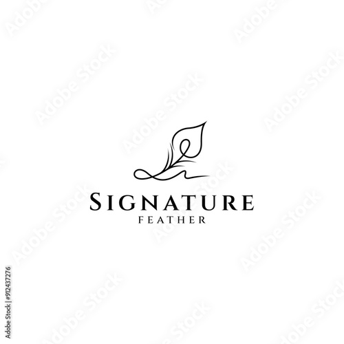 Peacock feather logo with signature style in flat vector design style