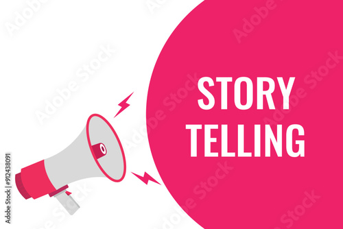 story telling button, banner, label, template for website. story telling text with colorful megaphone icon
