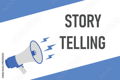 story telling button, banner, label, template for website. story telling text with colorful megaphone icon
