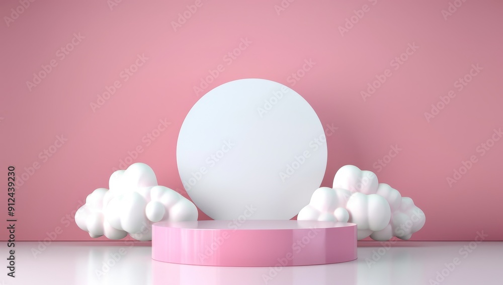 Fototapeta premium Pink Podium with Heart-Shaped Clouds - Valentine's Day Backdrop