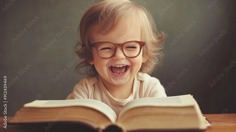 Happy little kid with a dictionary, feeling smart and eager to learn new words Happy little kid with a dictionary, feeling smart and eager to learn new words