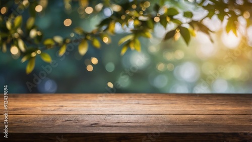  Natural Wooden Mockup with Blurred Garden View