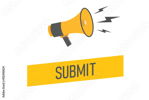 submit button, banner, label, template for website. submit text with colorful megaphone icon
