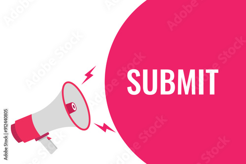 submit button, banner, label, template for website. submit text with colorful megaphone icon
