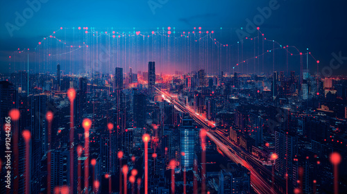 Wallpaper Mural Abstract cityscape with GDP growth charts and economic data overlay, economics, visualizing economic growth trends  Torontodigital.ca