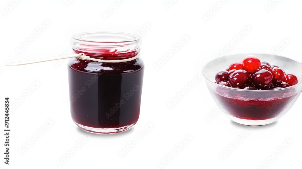 Red jelly berry jam in glass bowl isolated on white background. Clipping path. Red jelly berry jam in glass bowl isolated on white background. Clipping path.