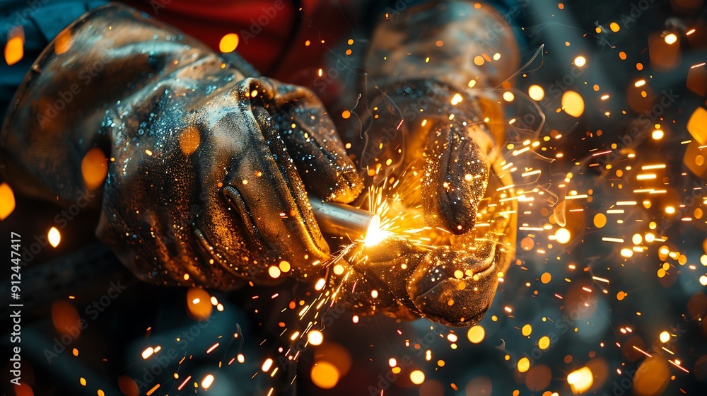 A dynamic shot of a welder creating sparks while joining metal parts, taken from a mid-angle. The background features the workshop setting, illustrating the skill and precision required. A dynamic shot of a welder creating sparks while joining metal parts, taken from a mid-angle. The background features the workshop setting, illustrating the skill and precision required.