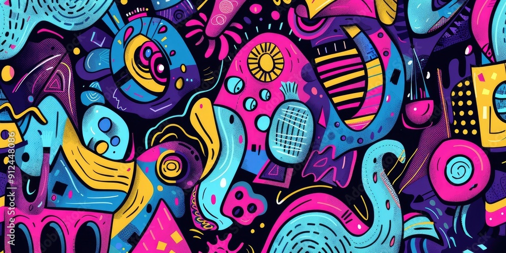 Abstract colorful doodles on black background. Abstract colorful doodles on black background.