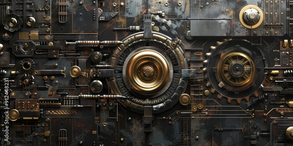 Steampunk clockwork machine with gold accents. Steampunk clockwork machine with gold accents.