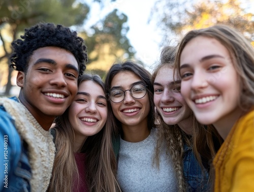 A group of young people smiling and posing for a camera in a casual setting