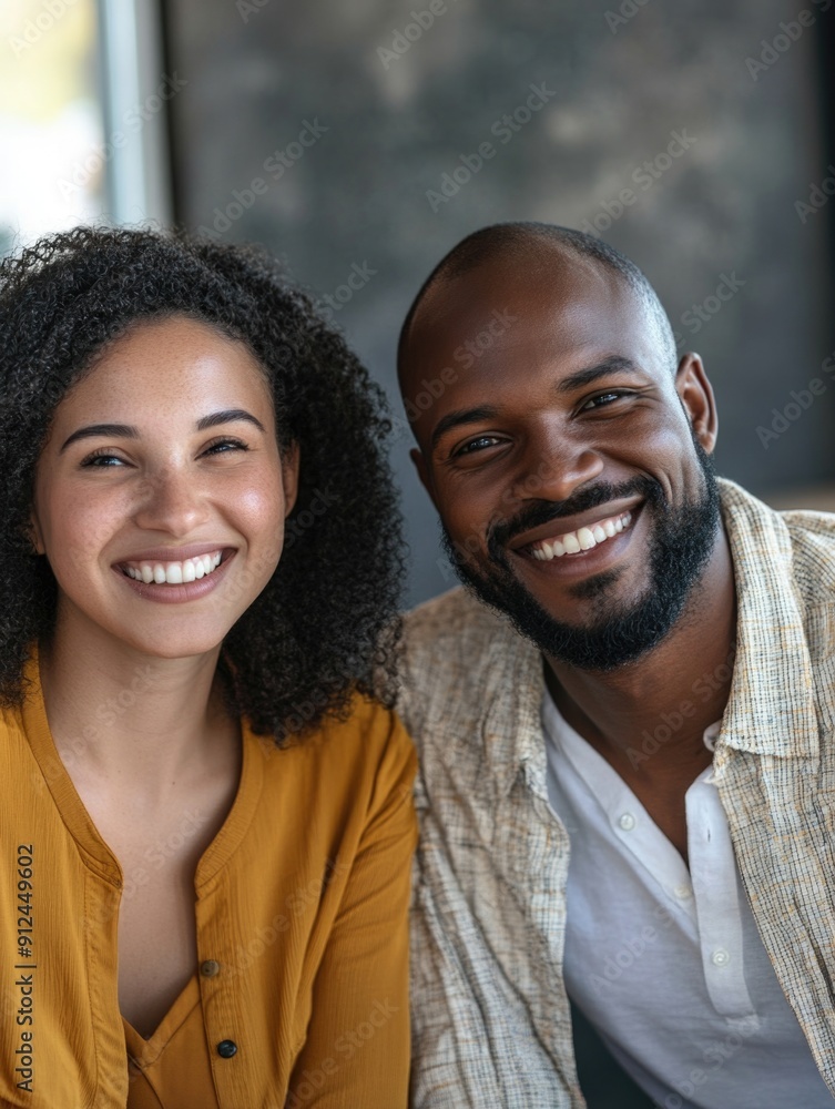 A happy couple posing with big smiles for the camera, a moment of joy and love A happy couple posing with big smiles for the camera, a moment of joy and love