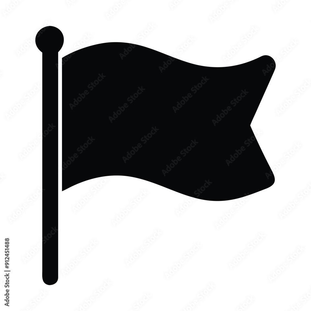 Black and white waving flag icon illustration. Vector illustration