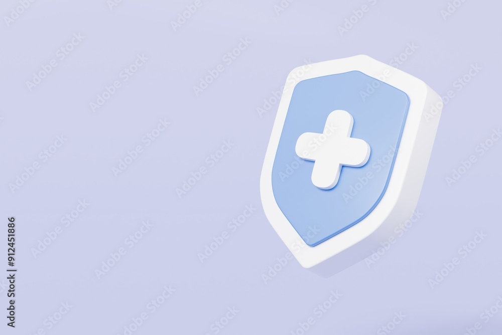 3d Shield with a cross icon symbol on isolated purple background. Protection of health from diseases. Healthcare security insurance medical concept. 3d Minimal insurance blue shield icon. 3d render. 3d Shield with a cross icon symbol on isolated purple background. Protection of health from diseases. Healthcare security insurance medical concept. 3d Minimal insurance blue shield icon. 3d render.