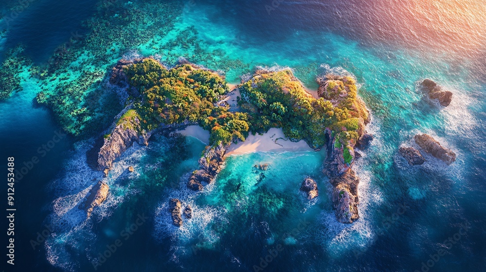 Naklejka premium Tropical Island with Turquoise Waters