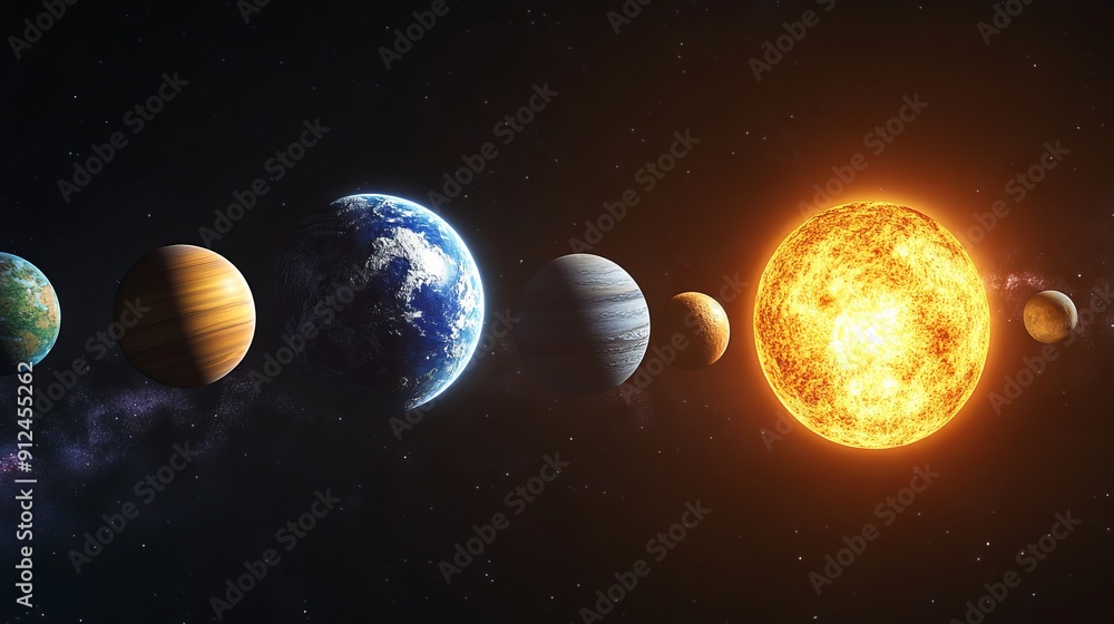 Solar System Planets Arrangement With Sun During Cosmic Display Solar System Planets Arrangement With Sun During Cosmic Display