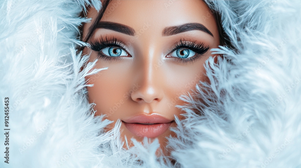 Beautiful Woman With White Fur Close-Up Portrait Beautiful Woman With White Fur Close-Up Portrait