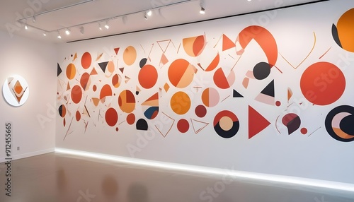 Dynamic abstract paint on a wall of a minimalist gallery photo