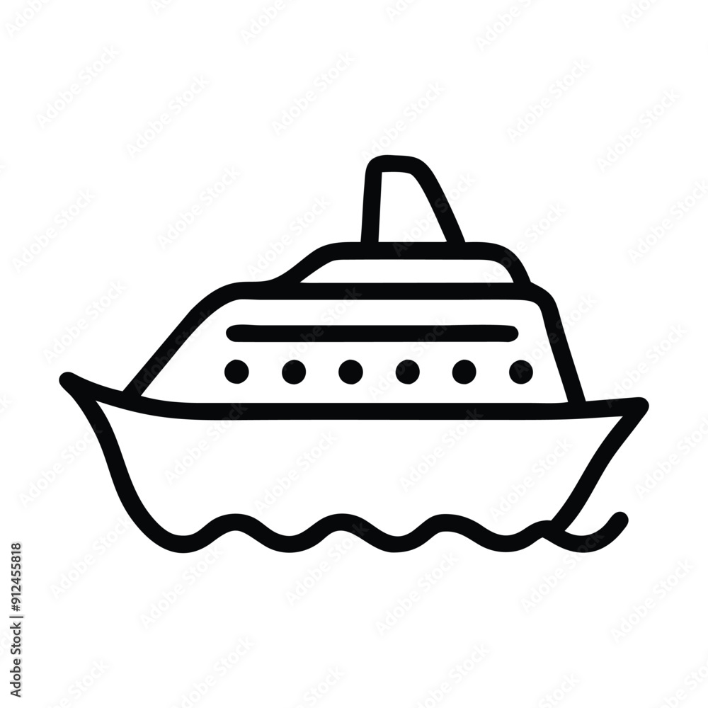 Black and white line drawing of a cruise ship on the water. Vector illustration Black and white line drawing of a cruise ship on the water. Vector illustration