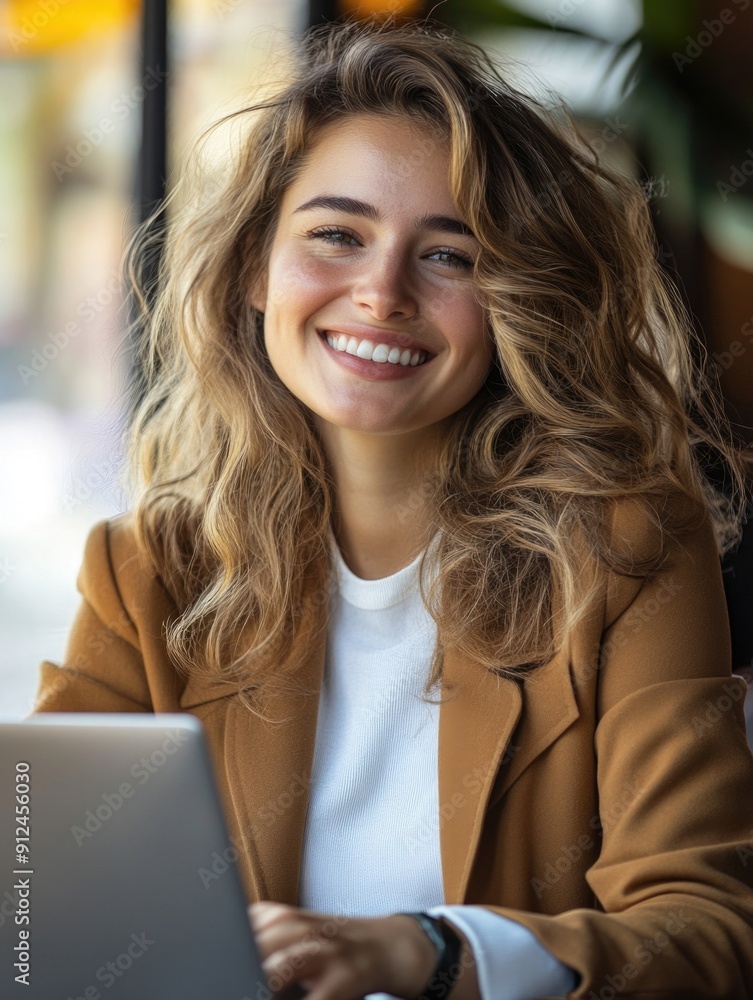 A woman sits in front of a laptop computer, focused on her work or online activity A woman sits in front of a laptop computer, focused on her work or online activity