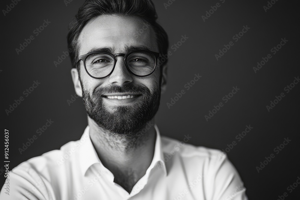 Thoughtful businessman looking at the camera, smiling, monochrome background with generative ai Thoughtful businessman looking at the camera, smiling, monochrome background with generative ai
